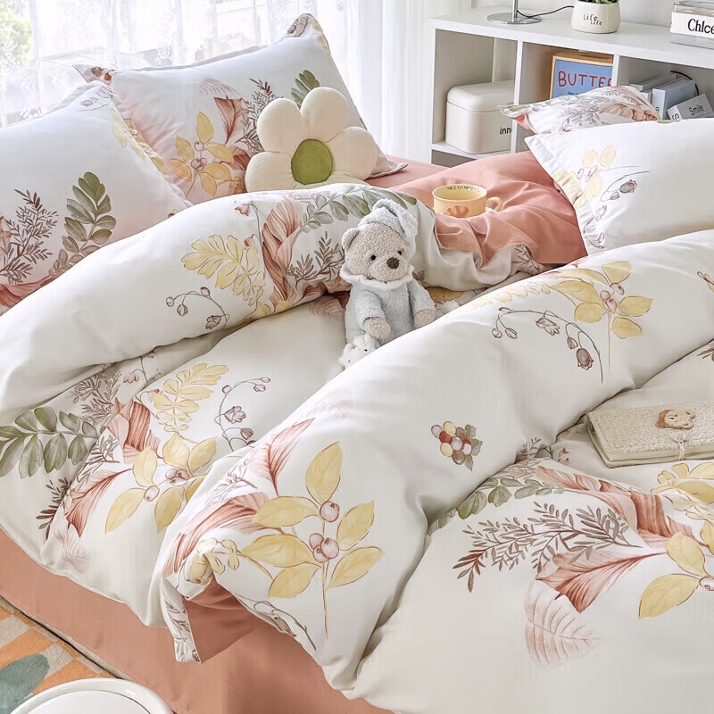 软贝磨毛四件套 透气亲肤印花卡通简约田园风被套床单款 铃兰 2.0m床单款四件套(被套200*230cm