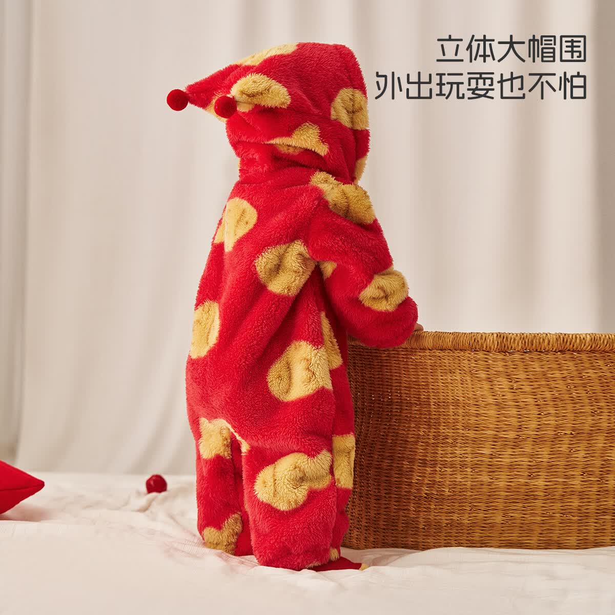 aqpa爱帕新生儿婴儿衣服夹丝夹棉秋冬保暖发热宝宝连体衣哈衣爬服 金鱼 100cm