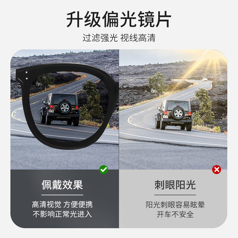 colore.in偏光墨镜女款防紫外线高级感显脸小户外防晒开车专用近视太阳眼镜 黑框偏光灰【升级防炫光】