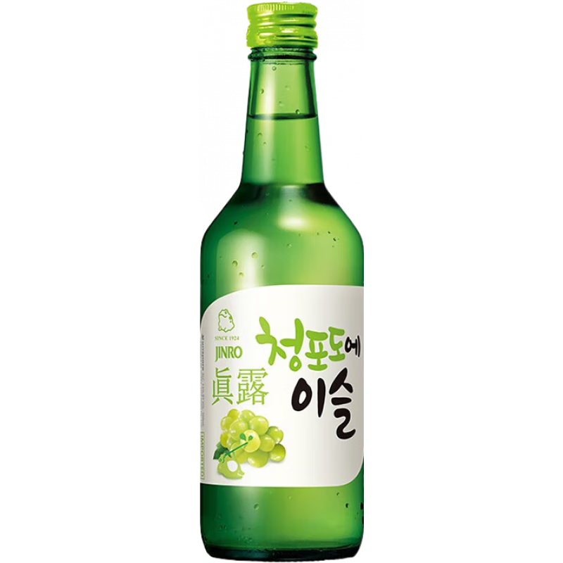 真露韓國(guó)燒酒葡萄味草莓味西柚味利口酒竹炭酒果酒女士低度甜酒 真露青葡萄味360ml
