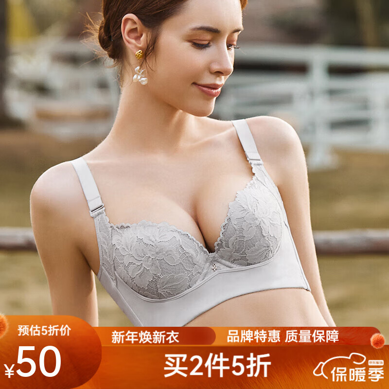 奥维丝丽（OWSL）【商场同款 聚拢定型】文胸软钢圈上托调整内衣侧收副乳赘肉胸罩 修塑灰 80C