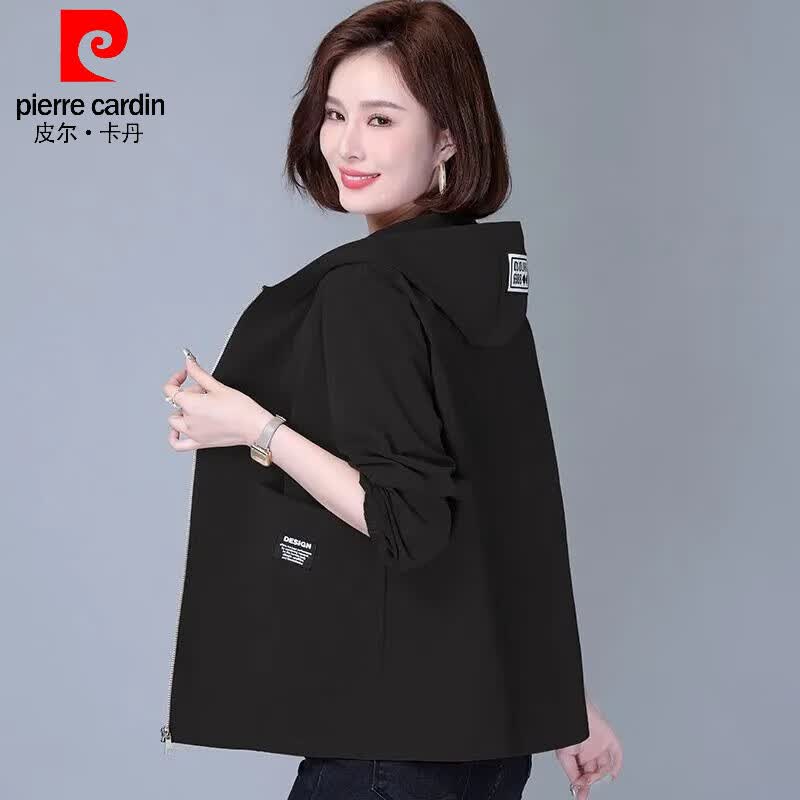 皮尔卡丹(pierre cardin)2026年春秋新款单层外套休闲宽松连帽短外套女士妈妈洋气减龄年轻 皮粉色 XL 125-135斤