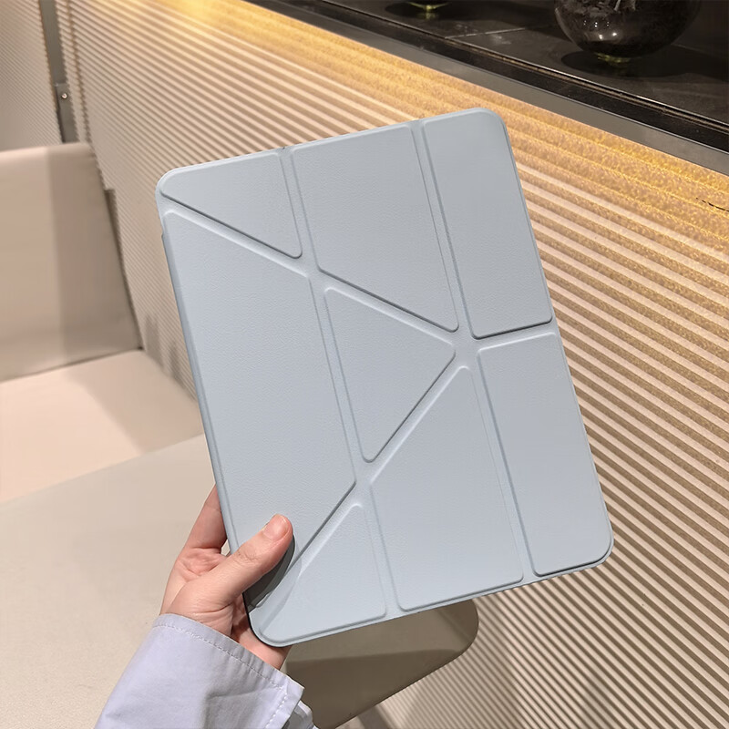 崇尚美3+Y型折叠iPad11?；ぬ资视?025款iPadair7?；た荘ro11寸磁吸苹果10代亚克力iPad9带笔槽硬壳 3+Y型折叠【白冰蓝】带磁吸 iPad11代 2025款(11英寸)