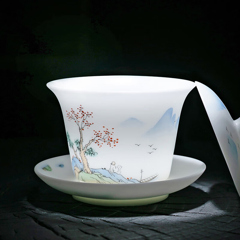 漁意山水亭景德鎮青花山水蓋碗– Cha-Tailor Tea Specialist