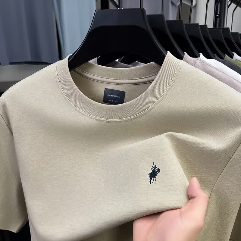 老爷车（LAOYECHE）中年男士短袖T恤男夏季薄款纯色休闲刺绣圆领半袖宽松上衣男 AS2505-1白色 L 推荐115-135斤