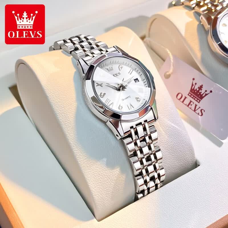 欧利时（OLEVS）瑞士认证手表女士简约气质女士手表简约小巧石英表镶钻时尚女表 【典藏版】钢带本白女表 免费刻字 终身质保