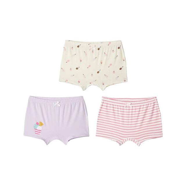 千趣会童装夏装儿童短裤uru-hug面料亲肤保湿女童平角内裤3条装 冰激淋系列 100