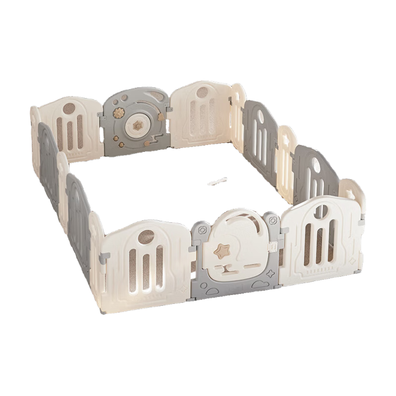 貝易宇航員圍欄地上爬爬墊嬰兒寶寶爬行墊兒童游戲圍欄游樂園 白灰色【單圍欄180*200cm】