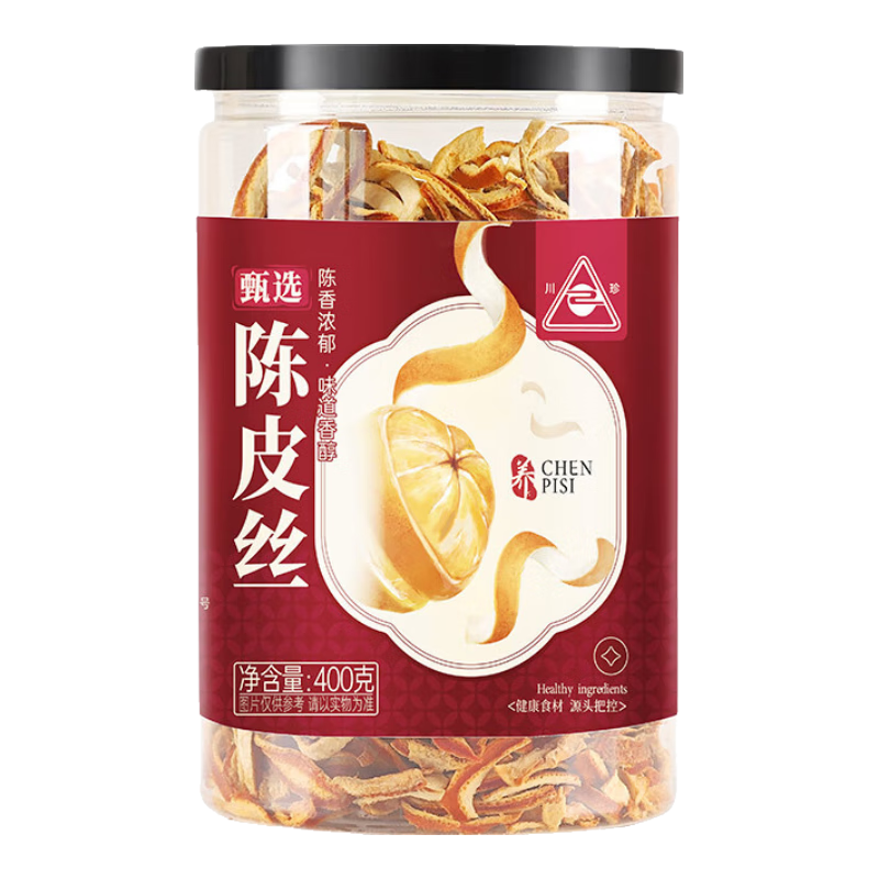 川珍 陳皮絲400g 橘皮絲干貨泡水泡茶煲湯燒鹵燉菜調(diào)味料長輩父母禮品