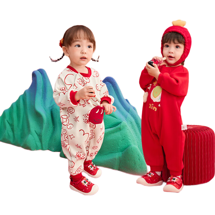 巴拉巴拉婴儿连体衣新生儿哈衣爬服宝宝衣服2025新年季拜年服209125120203