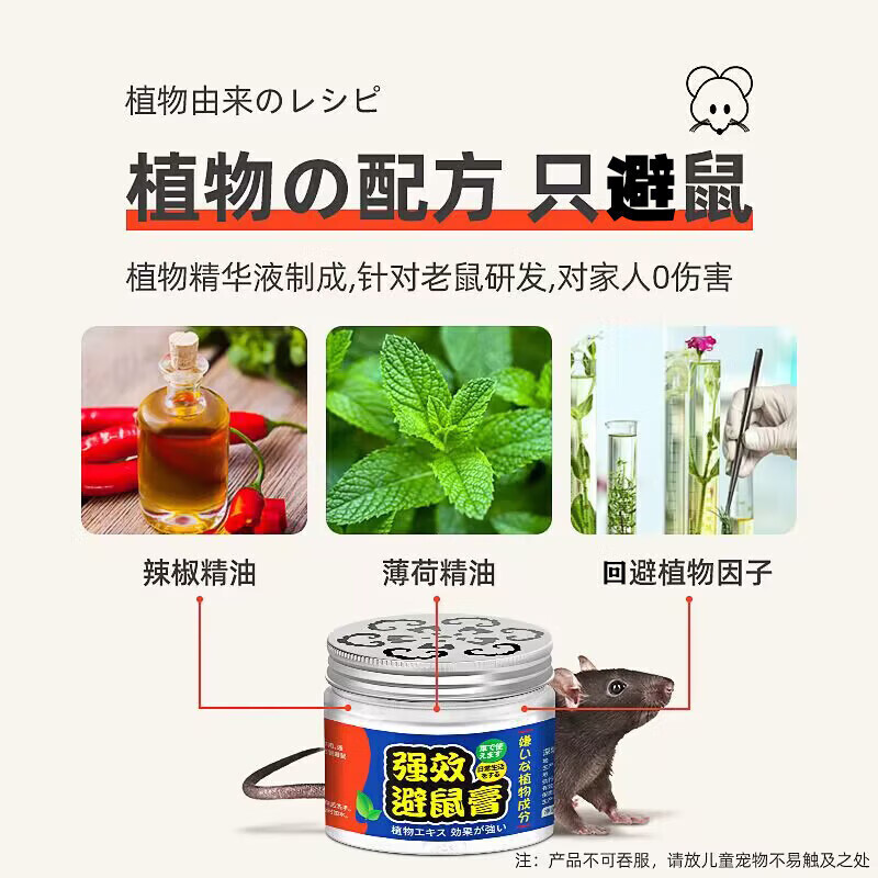 驱鼠神器老鼠驱赶神器避鼠膏驱鼠器捕非家用室内灭鼠防鼠克星强效 买5送4【用不见老鼠】