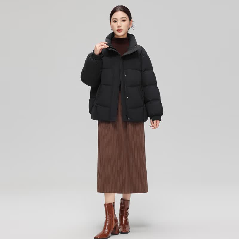 雪中飞女士时尚简约新中式廓形立领短款保暖【反季清仓】羽绒服抗寒 黑色 M 165/88A