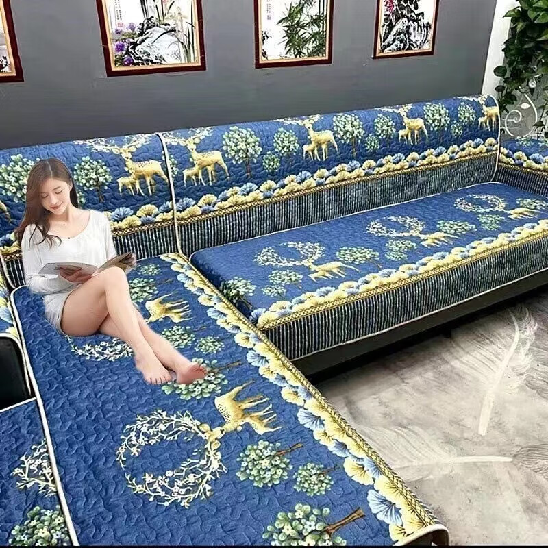 然也三座一貴妃沙發(fā)墊四季通用高檔高級感輕奢沙發(fā)套坐墊蓋布全套萬能 鹿藍(lán)色 八件套【貴妃+坐墊+靠背+扶手】