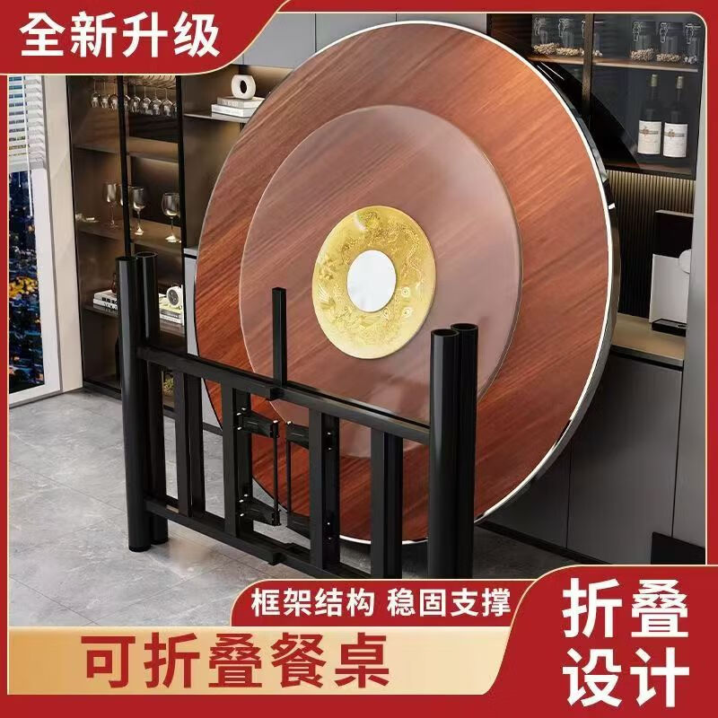 古木鑫实木圆桌现代简约家用小户型吃饭圆桌子大排档圆桌酒店饭店旋转桌 1.8米胡桃色圆桌+玻璃转盘+桌架