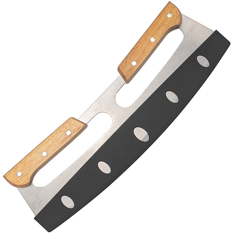 厂家直披萨弯刀不锈钢披萨切刀半圆削面刀烘焙工具披萨摇刀 双木柄