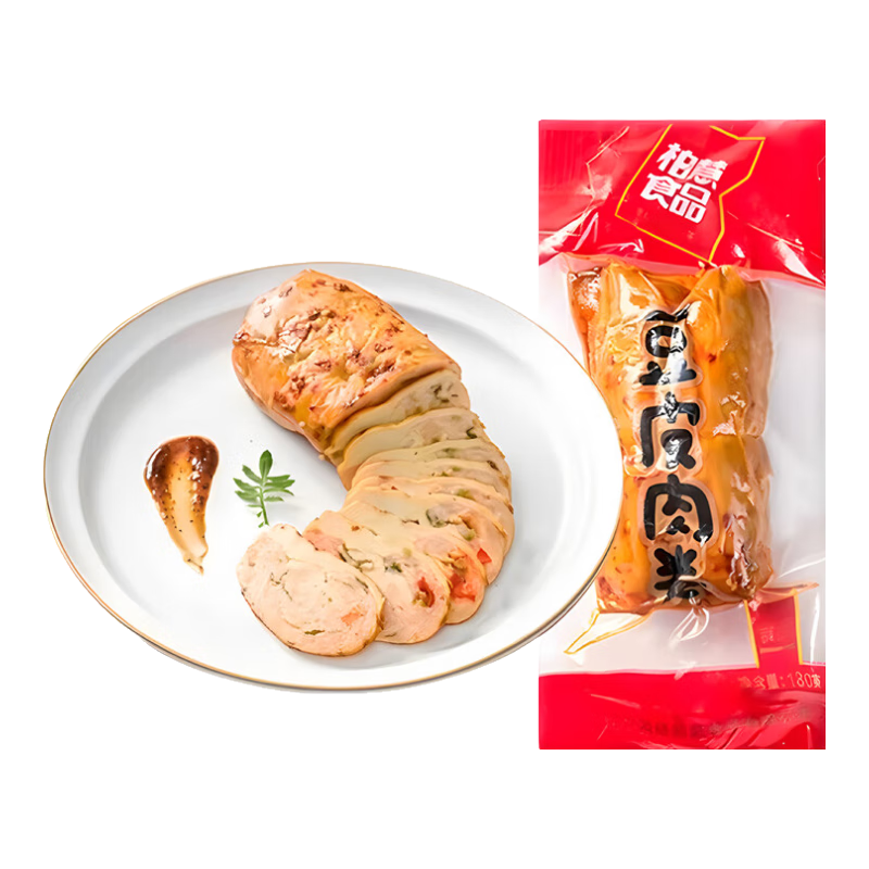 柏慧食品豆皮肉卷 五香干豆腐休閑零食即食雞胸肉卷蔬菜香腸健身代餐飽腹 180g*10袋