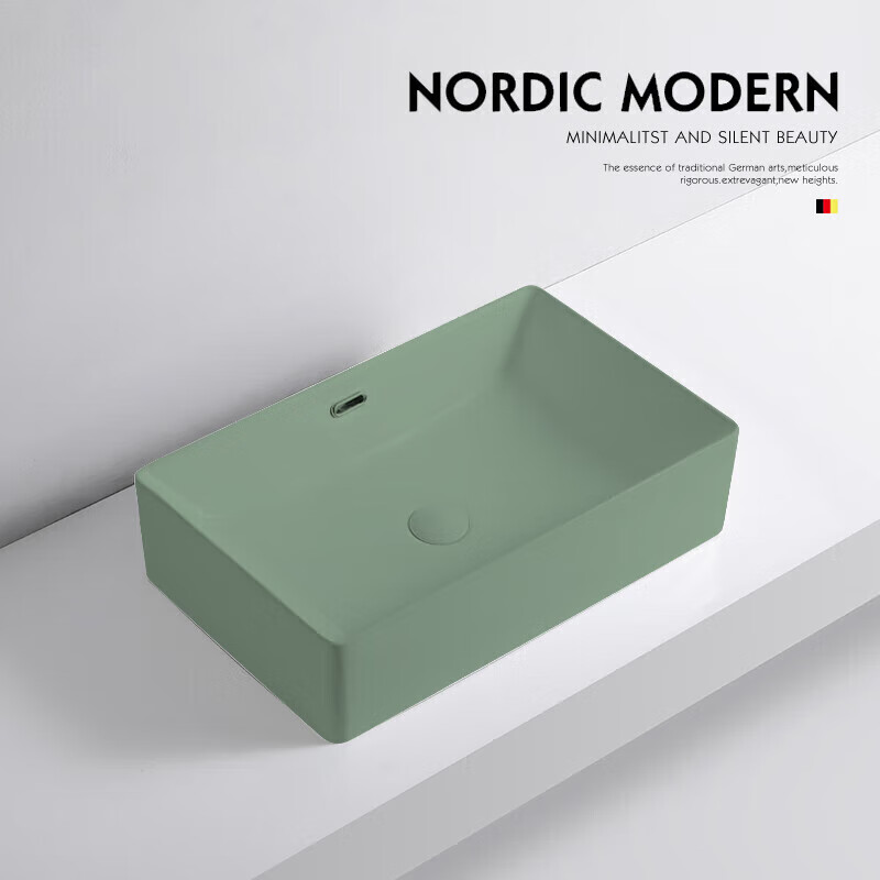 munus德国台上盆方形溢水口洗手盆莫兰迪绿色陶瓷面盆卫生间阳台洗脸