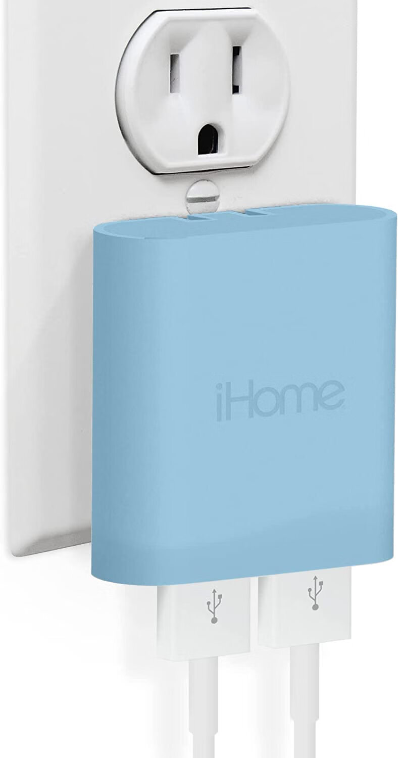 iHome 2 端口 USB 壁式充电器 AC Pro 多端口 USB 适配器  USB 壁式插头