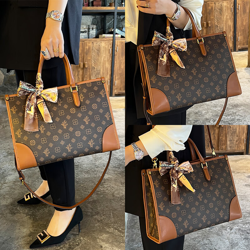 小香风儿包包女真皮感大容量手提包百搭单肩斜挎包通勤托特包