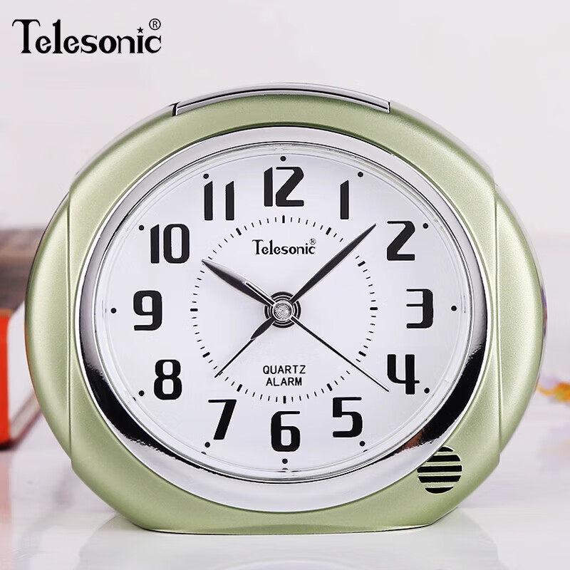 天王星（Telesonic）創(chuàng)意靜音鬧鐘現(xiàn)代時(shí)尚簡(jiǎn)約臥室電子鐘學(xué)生床頭鐘 綠色【靜音走時(shí)+燈光+貪睡功能】 4英寸