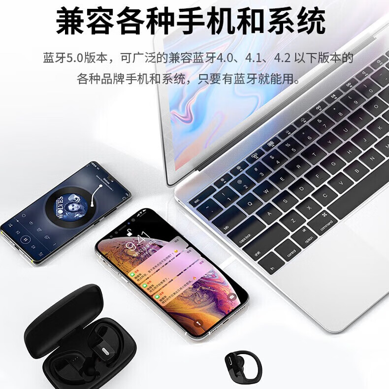 挂耳式无线蓝牙耳机降噪运动HiFi立体音适用小米华为vivo苹果oppo T16挂耳圆按键黑色