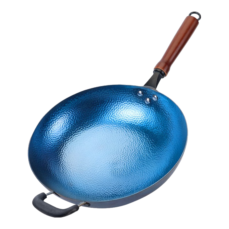 閻鐵匠章丘炒鍋鐵鍋家用炒菜鍋鍛打老式物理不粘鍋無涂層木把錘印已開鍋 錘印木把款36CM帶鍋耳朵 36cm