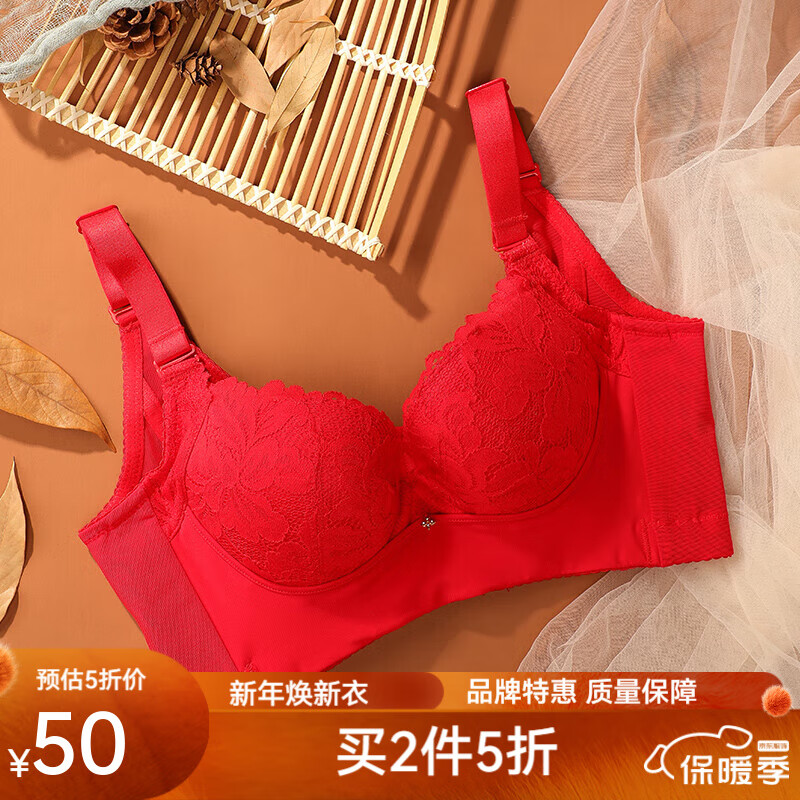 奥维丝丽（OWSL）【商场同款 聚拢定型】文胸软钢圈上托调整内衣侧收副乳赘肉胸罩 修塑红 80B