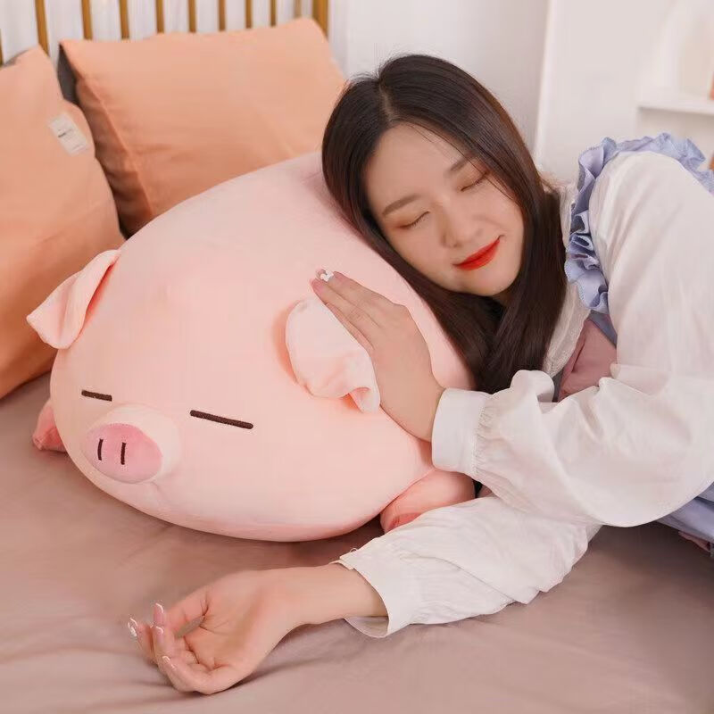 威登客可愛小豬玩偶抱枕女生睡覺毛絨玩具豬豬公仔兒童超萌女孩生日禮物 圓眼趴趴豬 約40cm【親膚質(zhì)感 超軟】