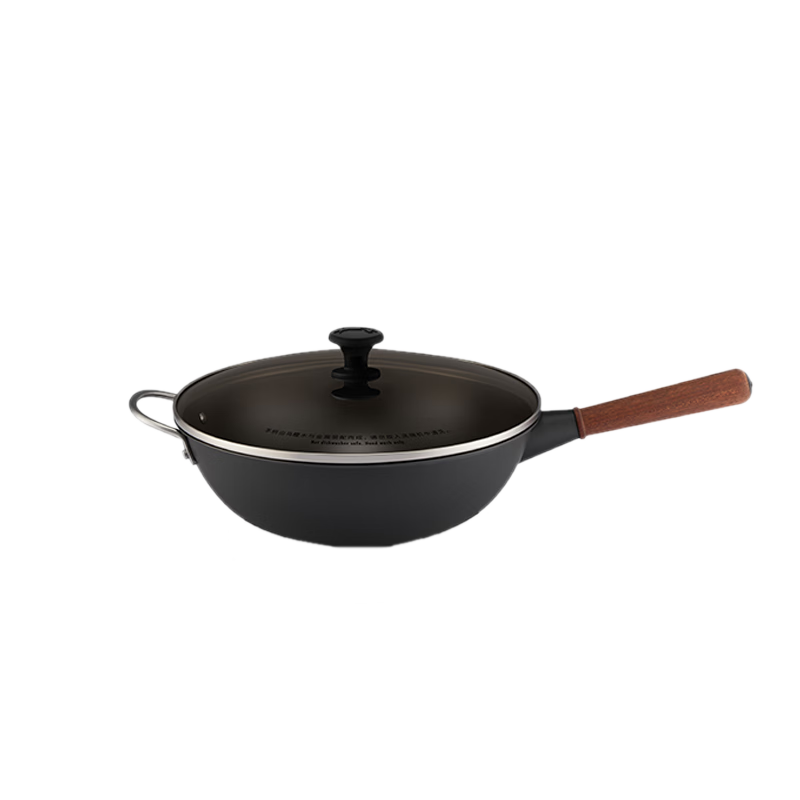 琺寶（staub）中式木柄家用無涂層燃氣灶通用黑曜玻璃蓋精鐵炒鍋32cm 1032034