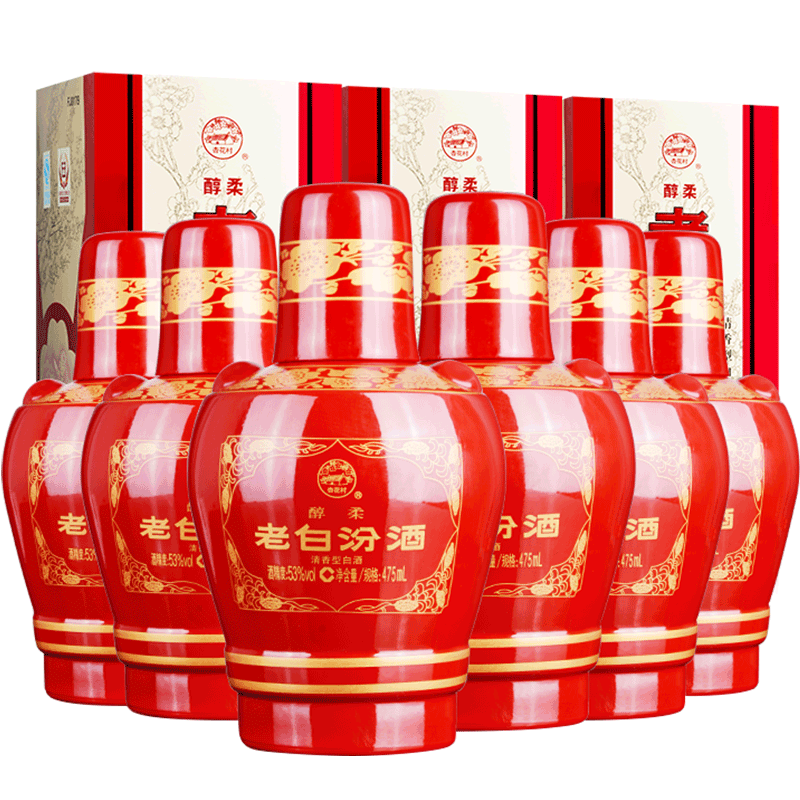 plus、店铺会员：汾酒 老白汾酒 醇柔 清香型白酒   53度 475mL 6瓶 整箱装+凑单