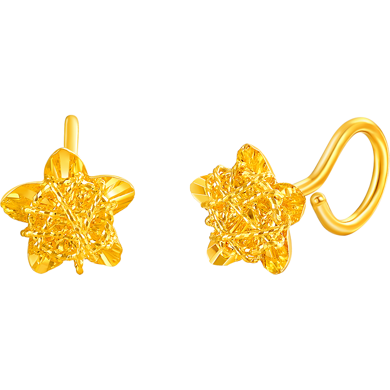 夢(mèng)金園【女神節(jié)禮物】黃金耳釘5G金閃耀星星方糖耳釘金絲繞線耳飾 約1.42g-配玫瑰禮盒