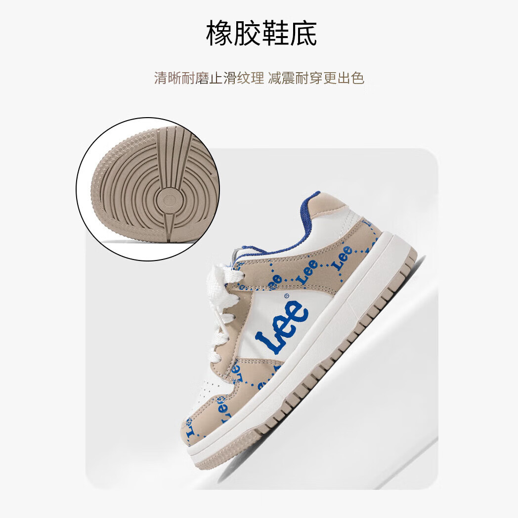 Lee儿童运动鞋春季新款透气百搭低帮板鞋魔术贴男女童鞋儿童休闲鞋 米白粉 29 【建议脚长178mm】