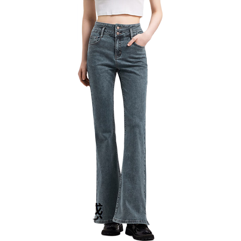 森马（Semir）小黑牛|牛仔裤女高腰开叉长裤2025春森柔牛仔喇叭裤109125124007