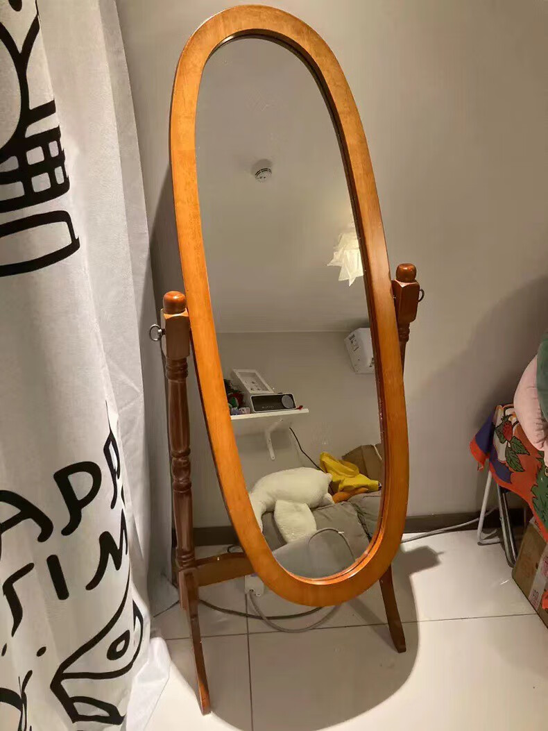 歐式美式實(shí)木穿衣鏡落地全身鏡 ins風(fēng)梳妝鏡子婚慶藝術(shù)試衣鏡顯瘦 淺黃色(密度板背板)