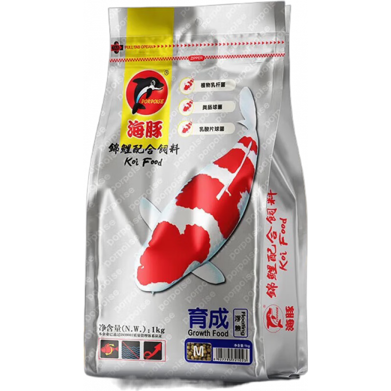 海豚（PORPOISE）海豚錦鯉魚(yú)飼料 賽級(jí)觀賞魚(yú)糧錦鯉糧食育成色揚(yáng)胚芽 1KG/育成/M中顆粒