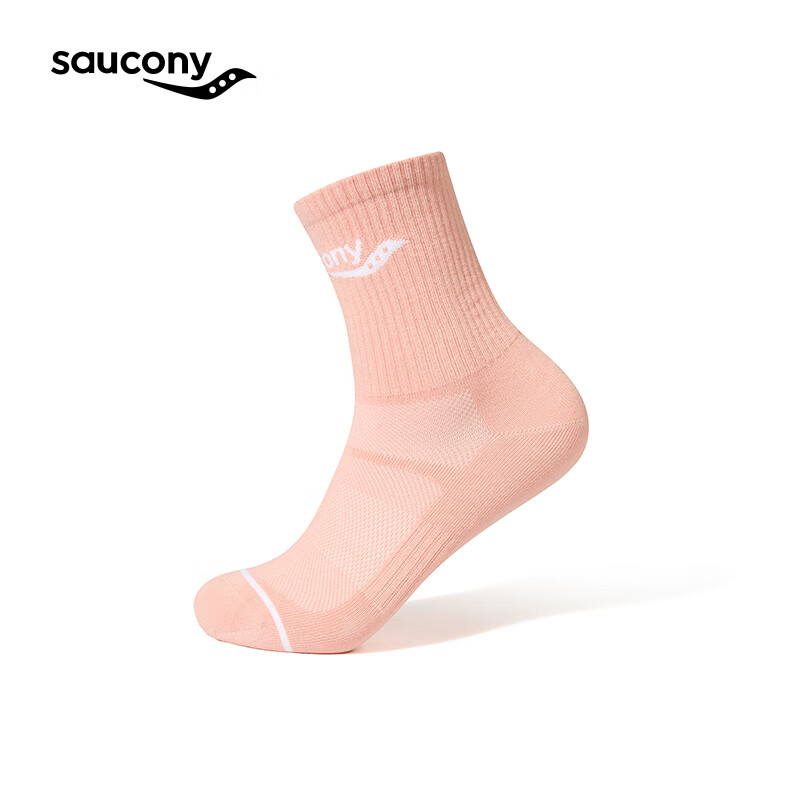 Saucony索康尼運動中襪防滑抑菌跑步襪子運動襪（單雙裝） 桃皮粉 L