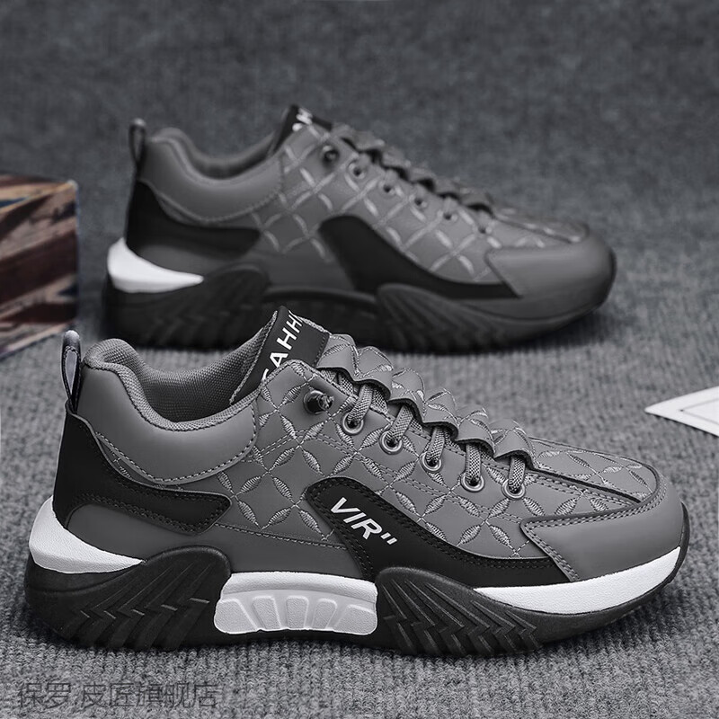 保罗．皮匠2025年冬季新款男鞋运动鞋潮鞋时尚原宿潮流百搭厚底低帮休闲鞋子 灰色D1932 41