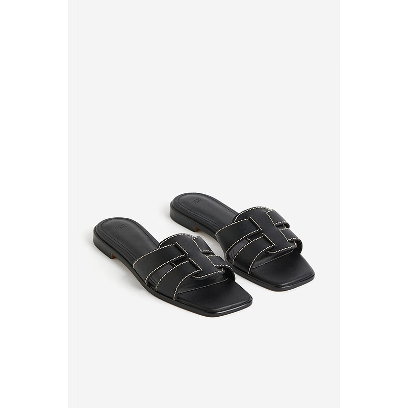 hm女鞋时装凉鞋夏季舒适时尚气质休闲方头平底鞋1217381 黑色 超过56