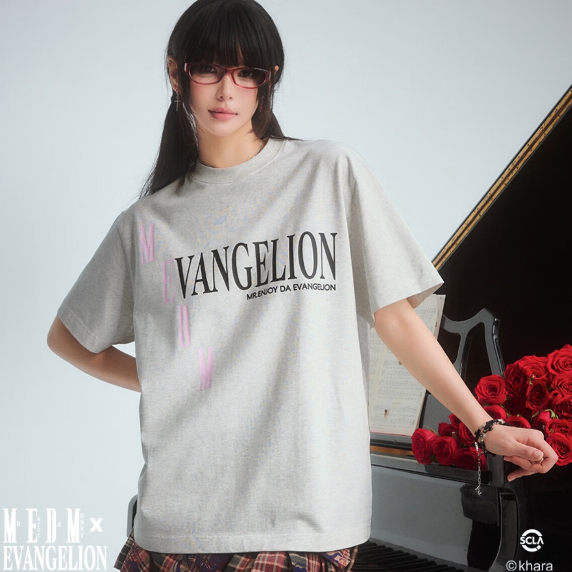 MEDMxEVA联名款 SS24 基础字母印花Logo上衣短袖T恤 男女同款 灰色 三标齐全 S (现货)