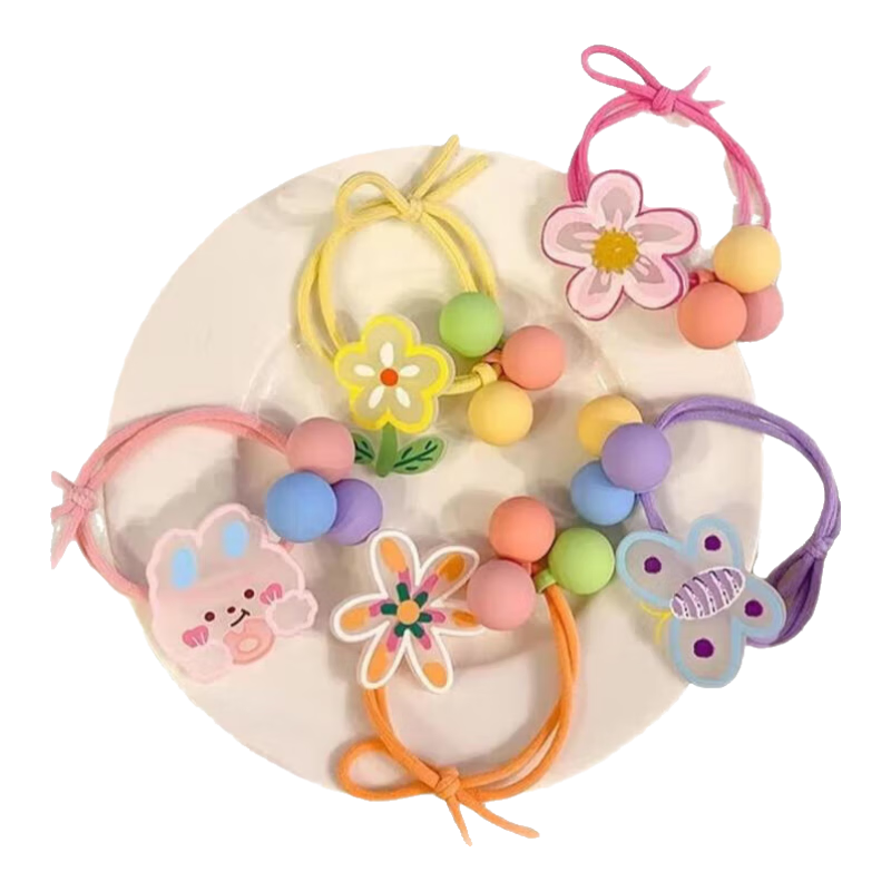 儿童皮筋头绳小女孩扎头发高弹力发圈发饰女童不伤发可爱发绳发绳 儿童花朵-5件套颜色随机