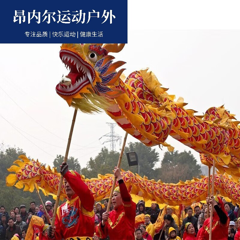 茵卡布定制舞龙民俗比赛道具全套国标绸缎布牛津烫佳节喜庆表演用品 9节红色舞龙（不含衣服） 店长推荐 国标标准龙（绸缎布）