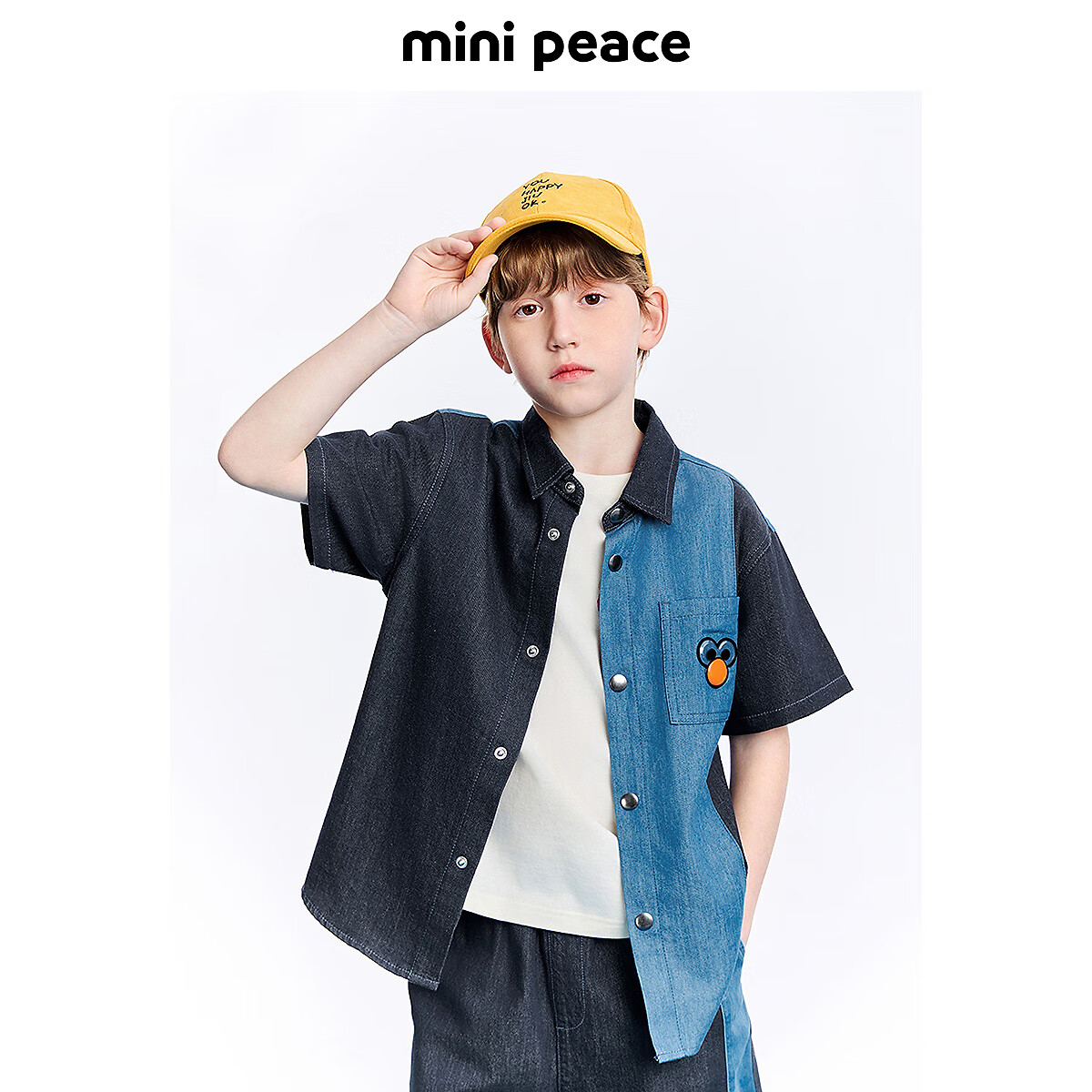 MiniPeace太平鸟童装夏新男童衬衫FACAF2202 牛仔深蓝 150