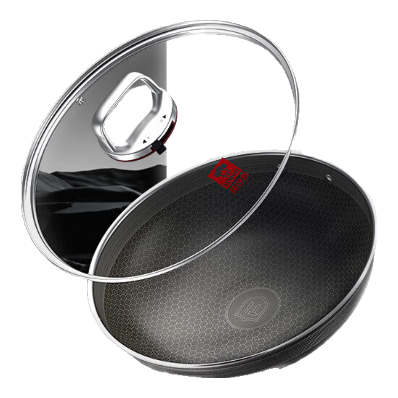 康巴赫（KBH）有钛蜂窝不粘锅炒锅家用不锈钢炒菜锅燃气灶电磁炉钛锅  有钛蜂窝锅【带蒸屉 】 32cm