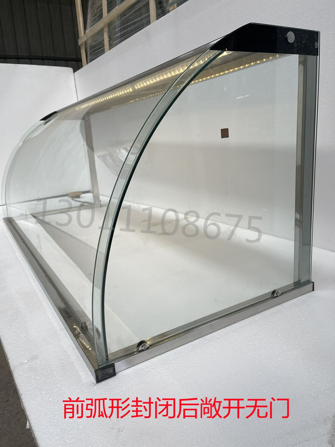 定做不锈钢防尘罩玻璃罩子熟食柜小吃店摆摊卤味肉玻璃柜台展示柜 B款前弧形封闭后带门属于定