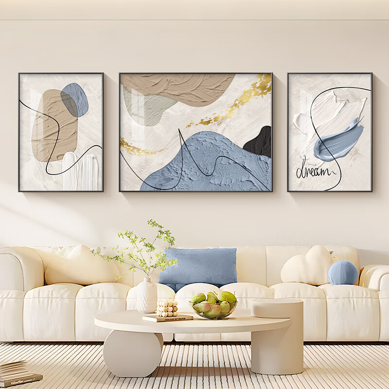 好久不见现代简约客厅装饰画抽象三联壁画轻奢高级感沙发背景墙挂画