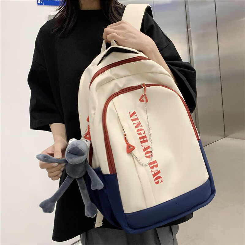 菲妙书包女大容量高中学生初中生ins潮流背包大学生旅行电脑包双肩包 白色 单包