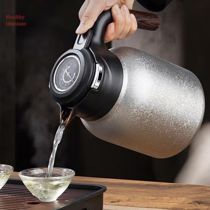 利格纯钛焖茶壶大容量家用保温壶机械显温闷泡壶办公室泡茶壶定制刻字 礼盒装焖茶壶银色1.5L+纯钛杯