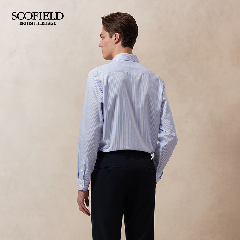 Scofield【免烫】男装25年春季新款简约时尚通勤条纹长袖衬衫 蓝色 L (175)