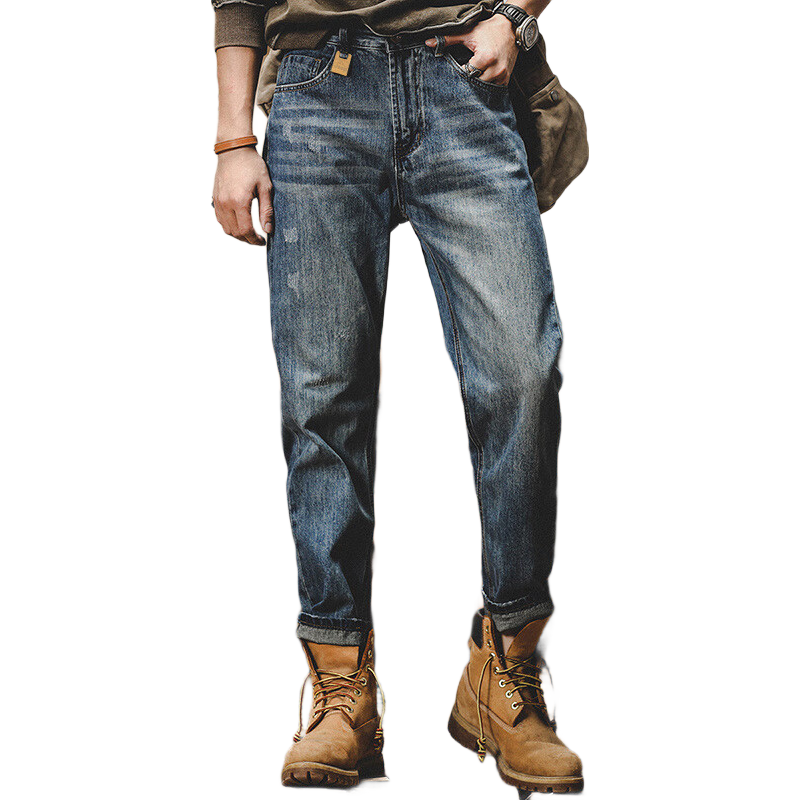 JEEP吉普牛仔裤男秋冬季宽松直筒长裤休闲裤子男士百搭男裤 蓝色 32