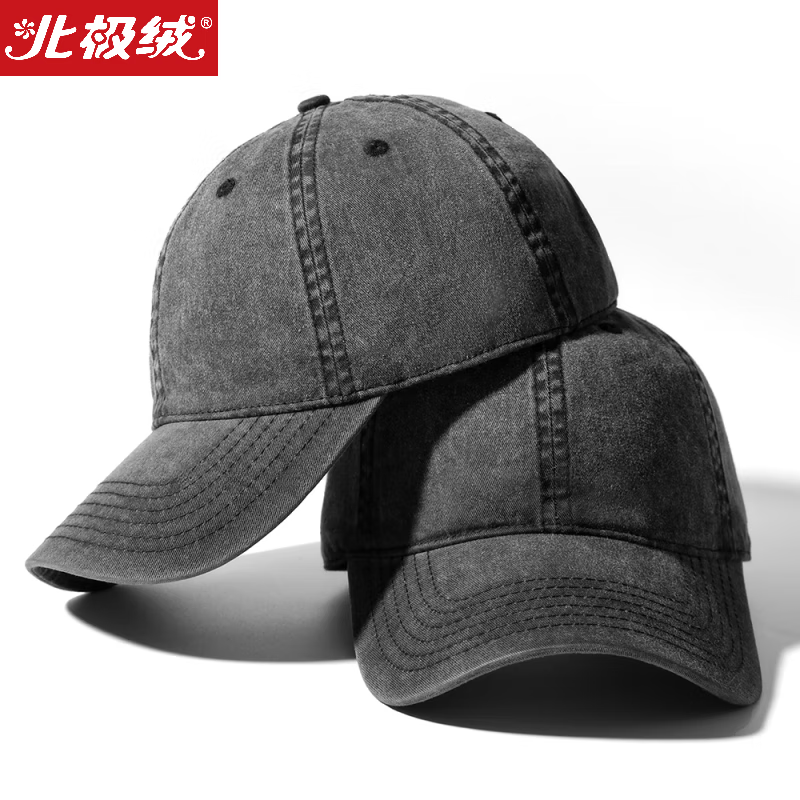 北极绒帽子男复古美式深顶棒球帽女加深大头围软顶水洗帽子黑灰色鸭舌帽 复古做旧黑灰色 均码 54-60CM
